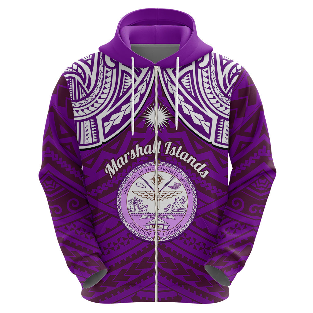 Personalised Marshall Islands Hoodie Purple Polynesian Tribal Mix Coat Of Arms LT14