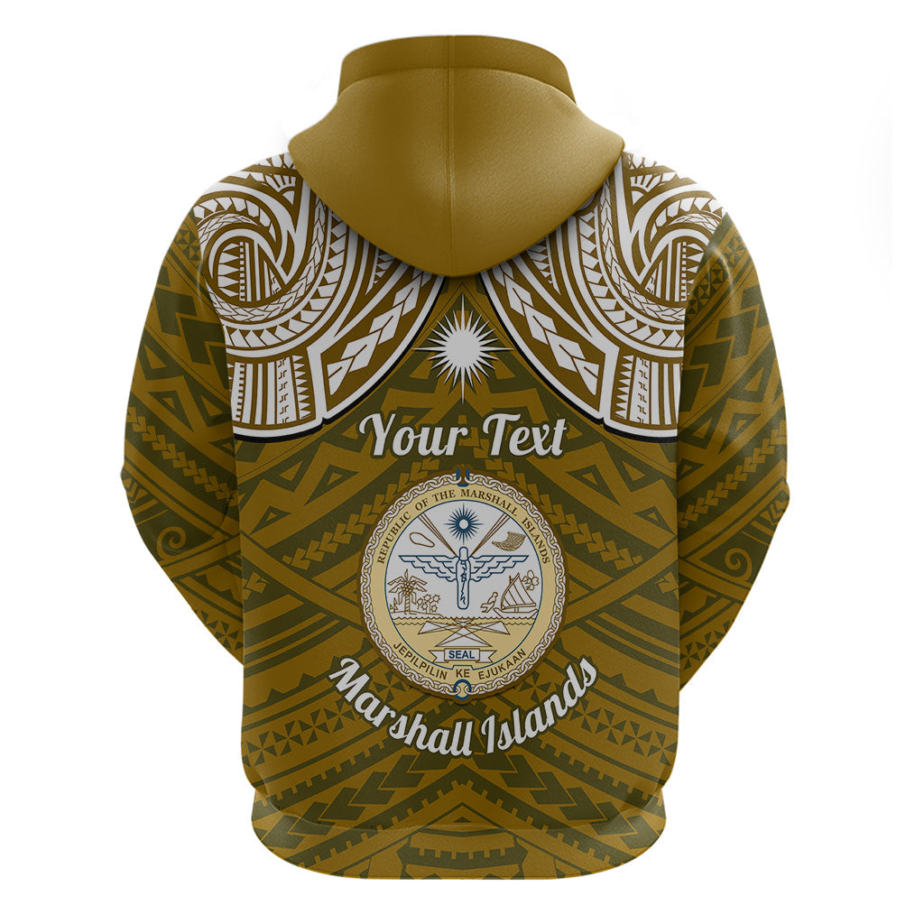 Personalised Marshall Islands Hoodie Gold Polynesian Tribal Mix Coat Of Arms LT14