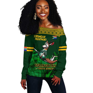 South Africa Rugby Off Shoulder Sweater Go Bokke World Cup Champions History LT14
