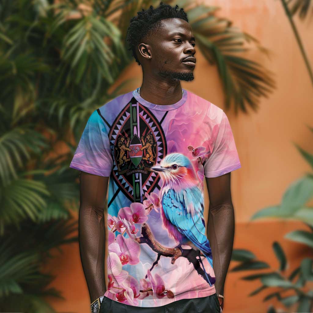 Kenya Lilac-Breasted Roller T shirt Coat Of Arms Mix Orchid LT14
