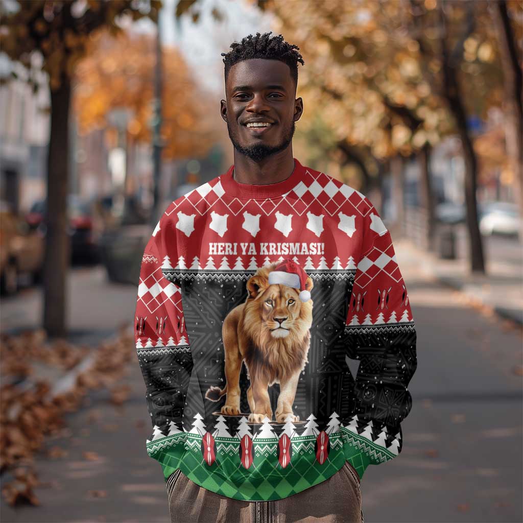 Personalized Kenya Christmas Sweatshirt Lion Santa - Heri Ya Krismasi! LT14