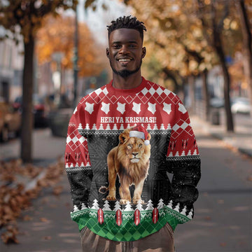 Personalized Kenya Christmas Sweatshirt Lion Santa - Heri Ya Krismasi! LT14