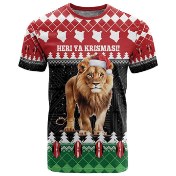 Personalized Kenya Christmas T shirt Lion Santa - Heri Ya Krismasi! LT14