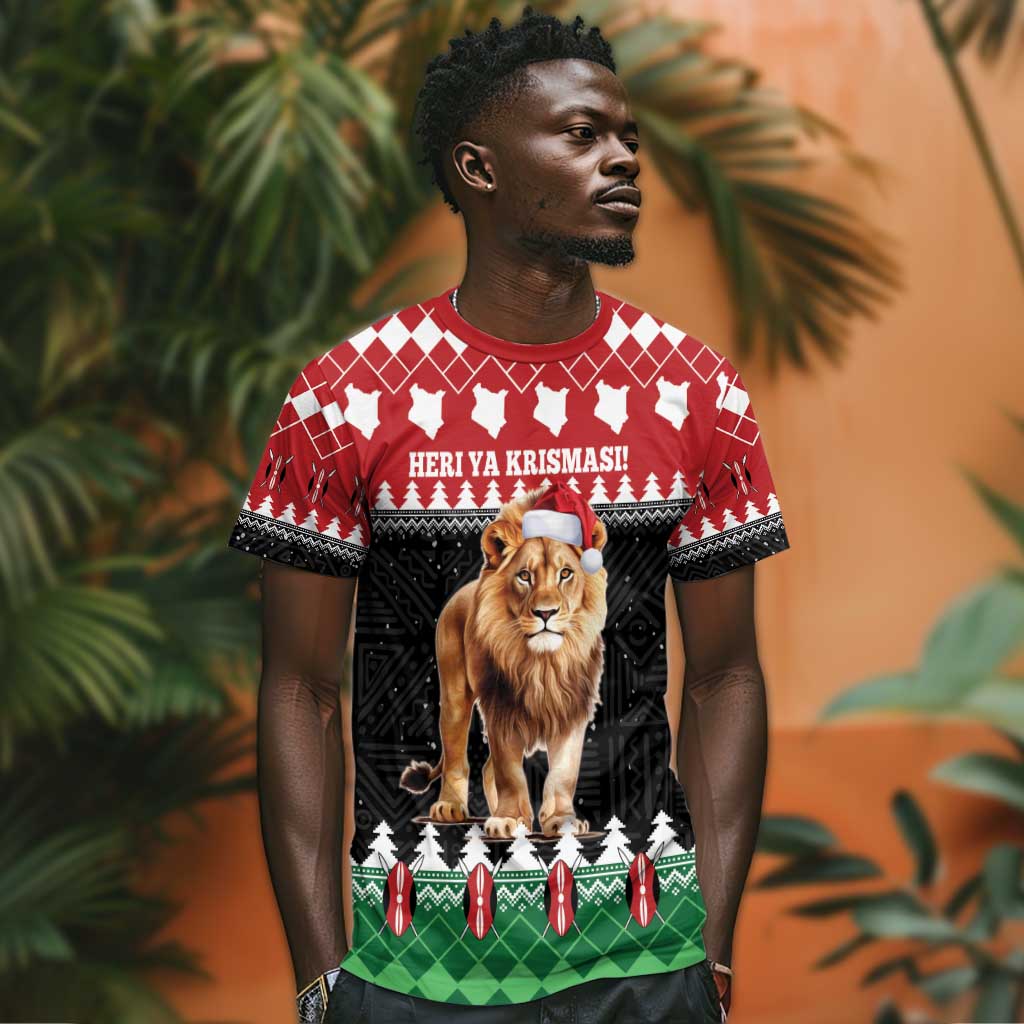 Personalized Kenya Christmas T shirt Lion Santa - Heri Ya Krismasi! LT14