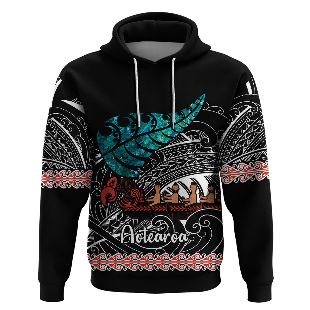 Personalised New Zealand Waka Hoodie Aotearoa Maori Silver Fern Pattern LT14