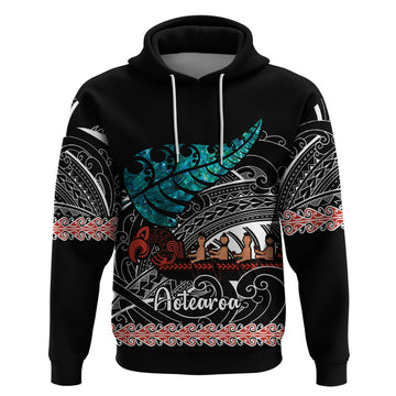 Personalised New Zealand Waka Hoodie Aotearoa Maori Silver Fern Pattern LT14