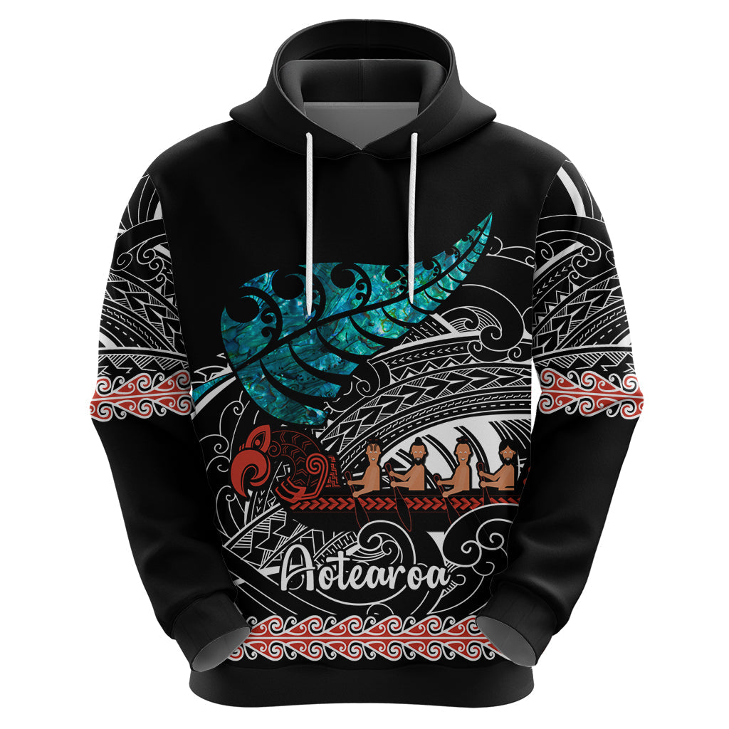 Personalised New Zealand Waka Hoodie Aotearoa Maori Silver Fern Pattern LT14