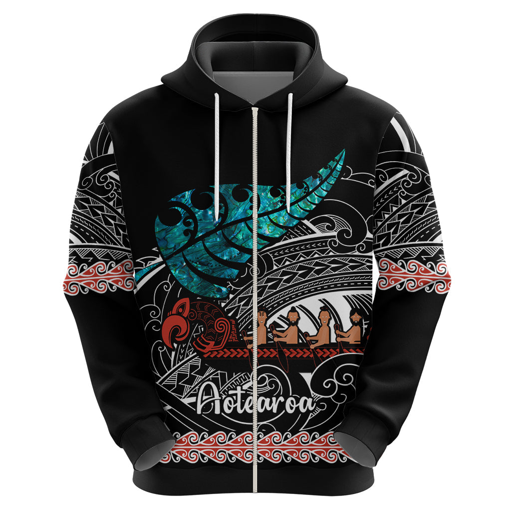 Personalised New Zealand Waka Hoodie Aotearoa Maori Silver Fern Pattern LT14