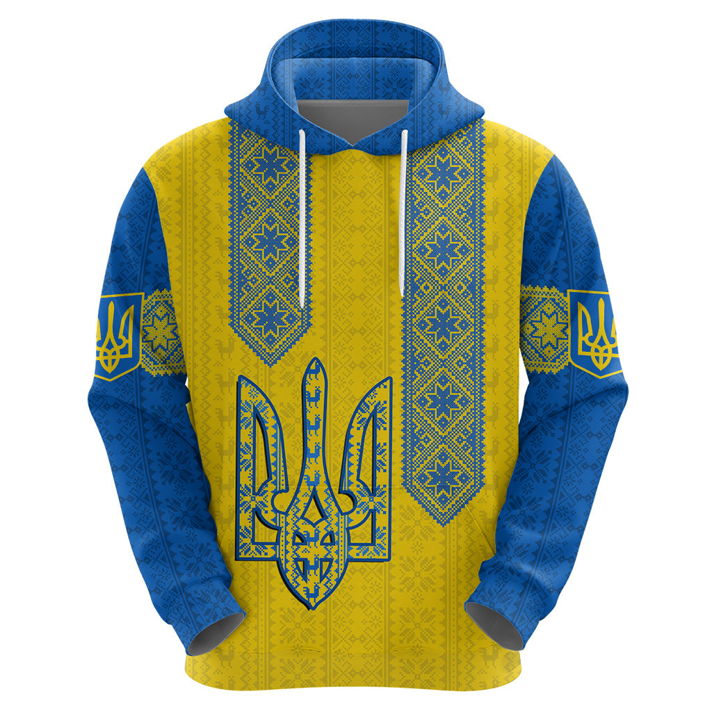 Personalised Ukraine Hoodie Gold Trident Folk Pattern LT14