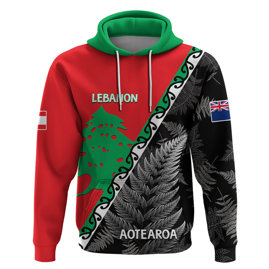New Zealand And Lebanon Hoodie Silver Fern Maori With Cedar Tree Together LT14