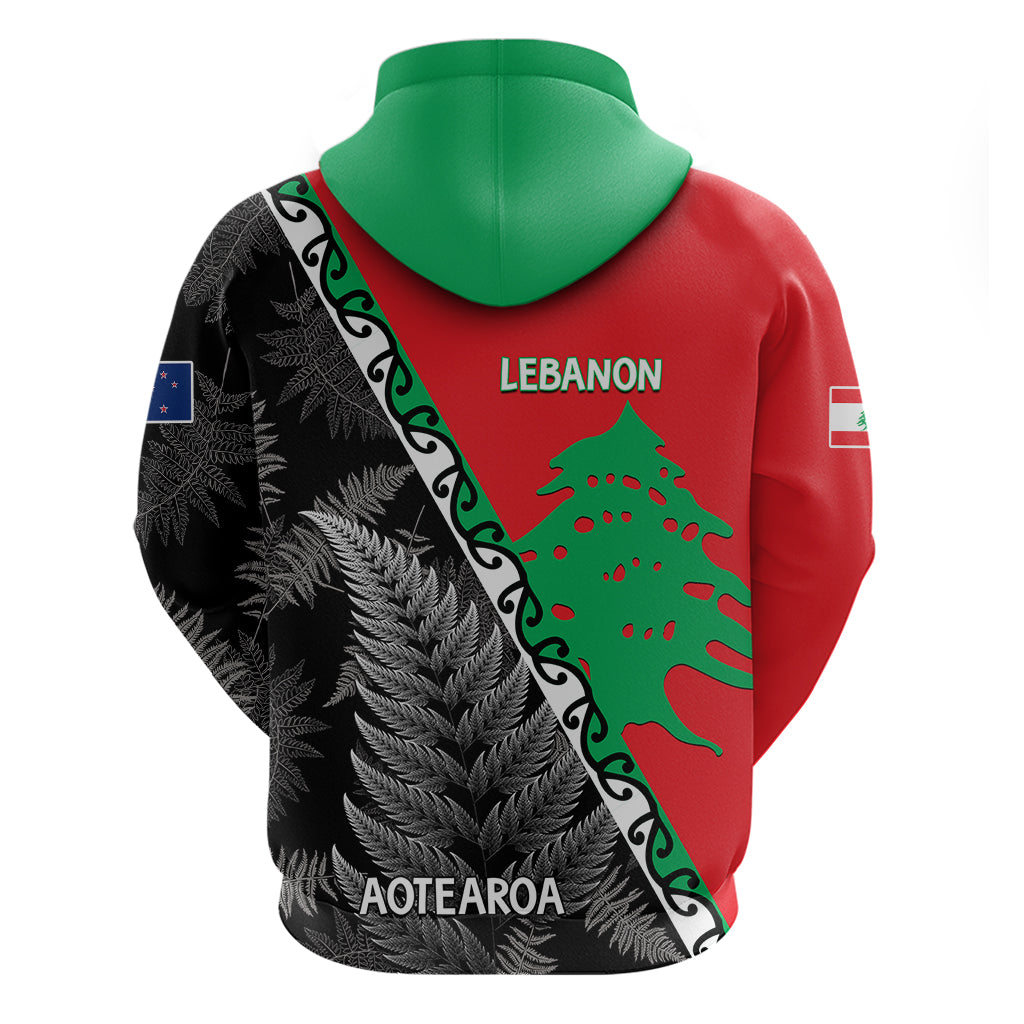 New Zealand And Lebanon Hoodie Silver Fern Maori With Cedar Tree Together LT14