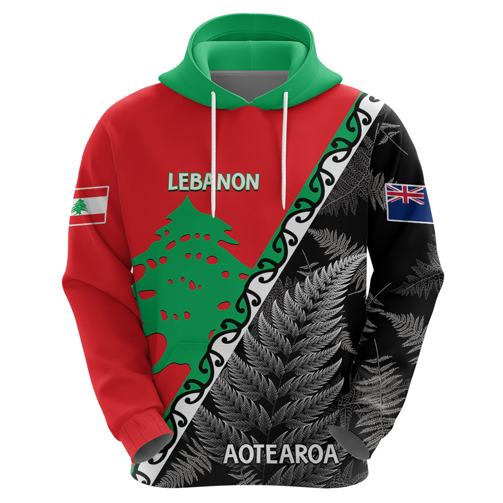 New Zealand And Lebanon Hoodie Silver Fern Maori With Cedar Tree Together LT14