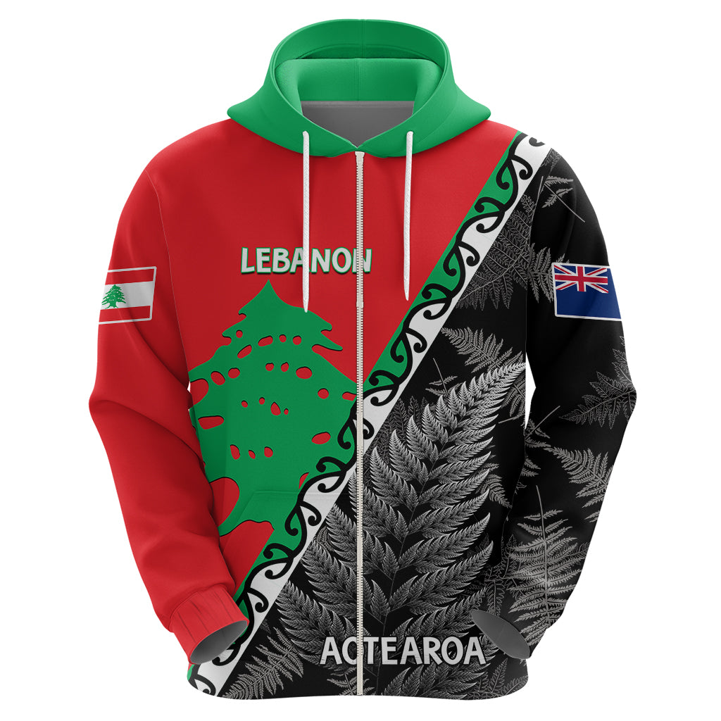 New Zealand And Lebanon Hoodie Silver Fern Maori With Cedar Tree Together LT14