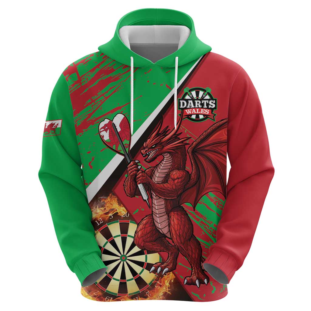 Personalised Wales Darts Hoodie Welsh Dragon - Grunge Style LT14