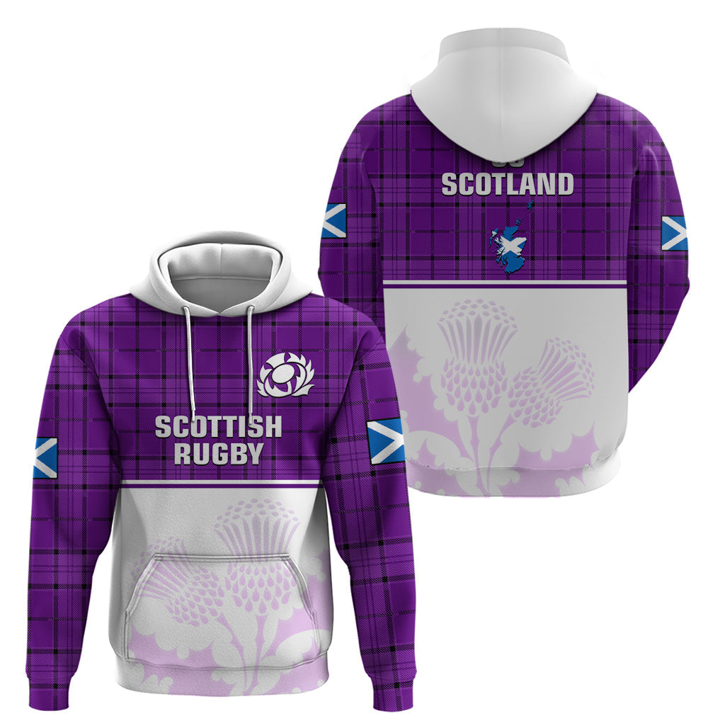 Scotland Rugby Hoodie Thistle Mix Tartan Scottish Map Sporty Version Purple LT14
