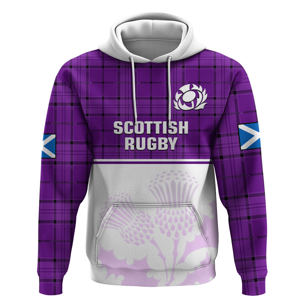 Scotland Rugby Hoodie Thistle Mix Tartan Scottish Map Sporty Version Purple LT14