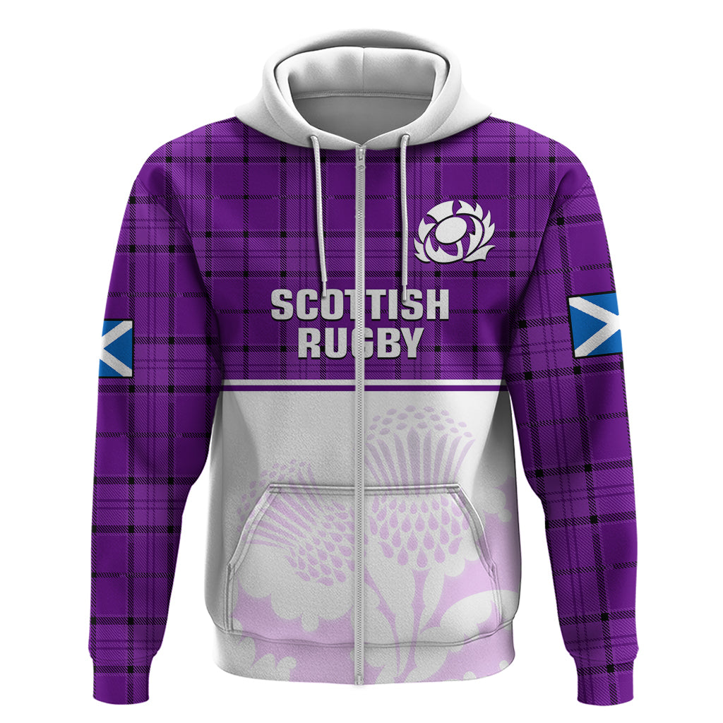 Scotland Rugby Hoodie Thistle Mix Tartan Scottish Map Sporty Version Purple LT14