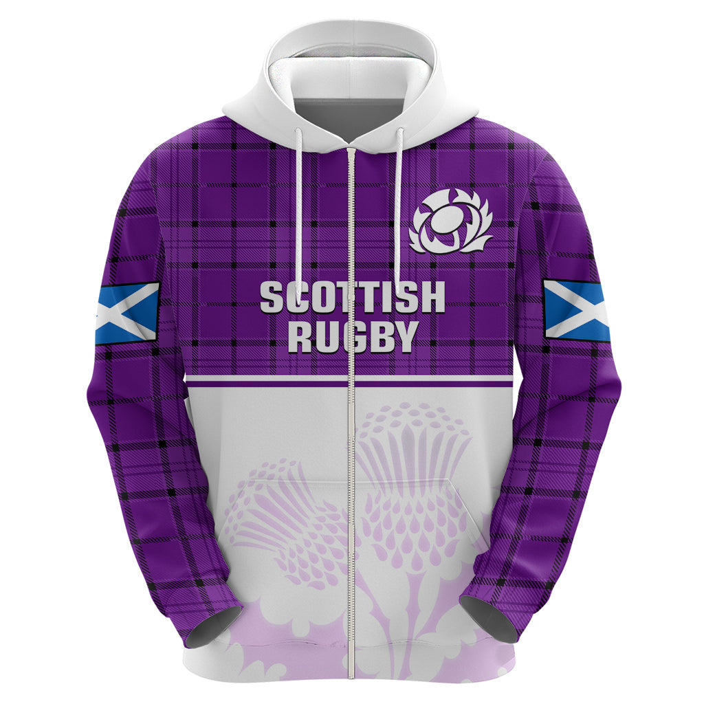 Scotland Rugby Hoodie Thistle Mix Tartan Scottish Map Sporty Version Purple LT14