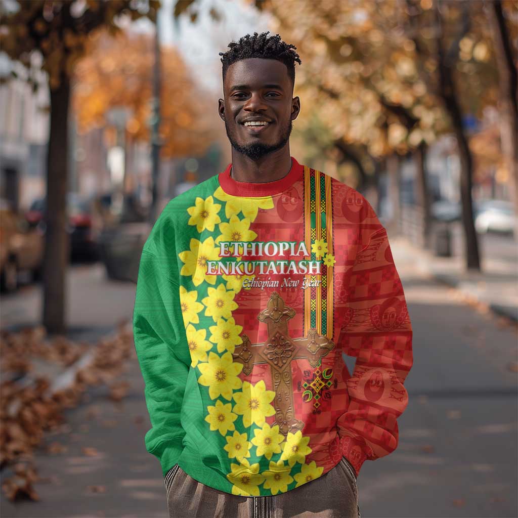 Enkutatash Ethiopia Sweatshirt Melkam Addis Amet Adey Abeba Flower LT14