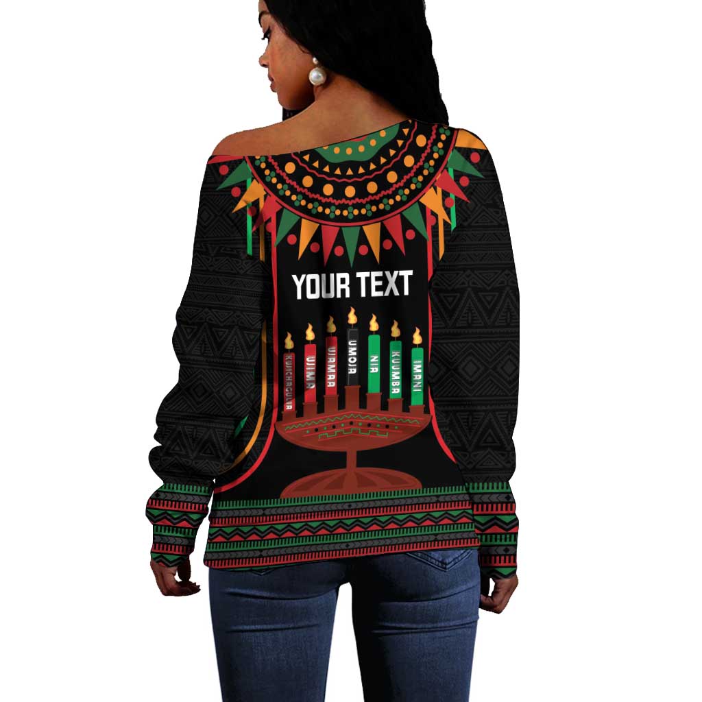 Personalized Afro-American Kwanzaa Off Shoulder Sweater Kinara Candles African Pattern LT14