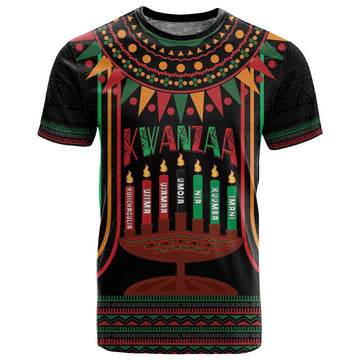 Personalized Afro-American Kwanzaa T shirt Kinara Candles African Pattern LT14