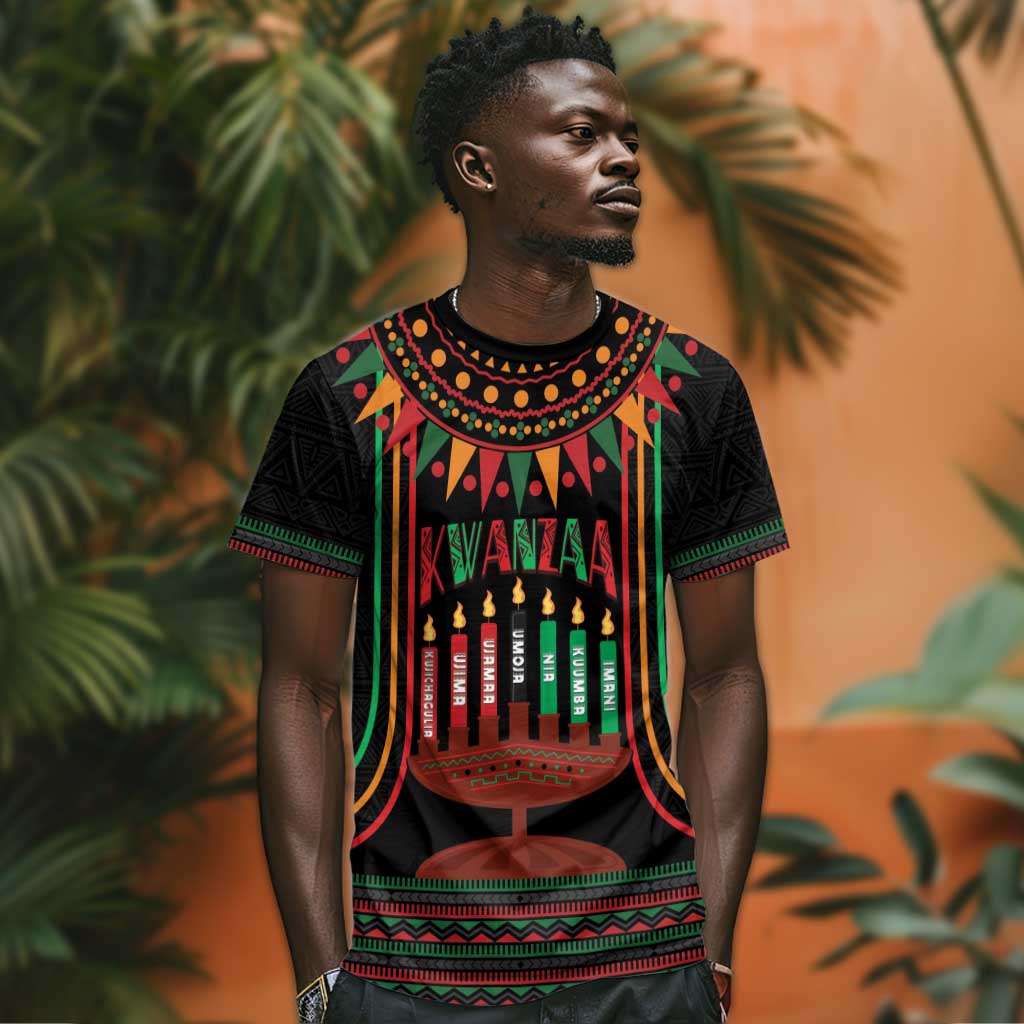 Personalized Afro-American Kwanzaa T shirt Kinara Candles African Pattern LT14