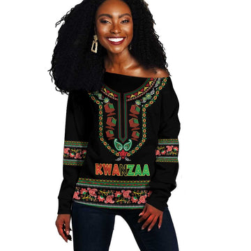 Personalized Afro-American Kwanzaa Off Shoulder Sweater Dashiki Mix Paisley Pattern LT14