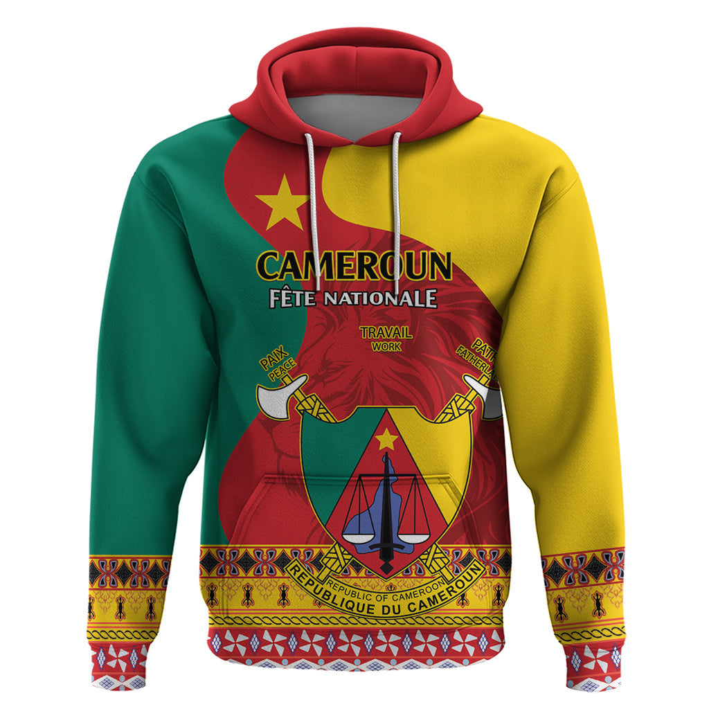 Personalised Cameroon National Day Hoodie Cameroun Coat Of Arms With Atoghu Pattern LT14