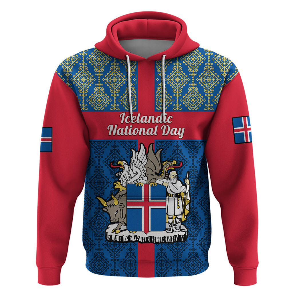Personalised 17 June Iceland National Day Hoodie Icelandic Folk Pattern LT14