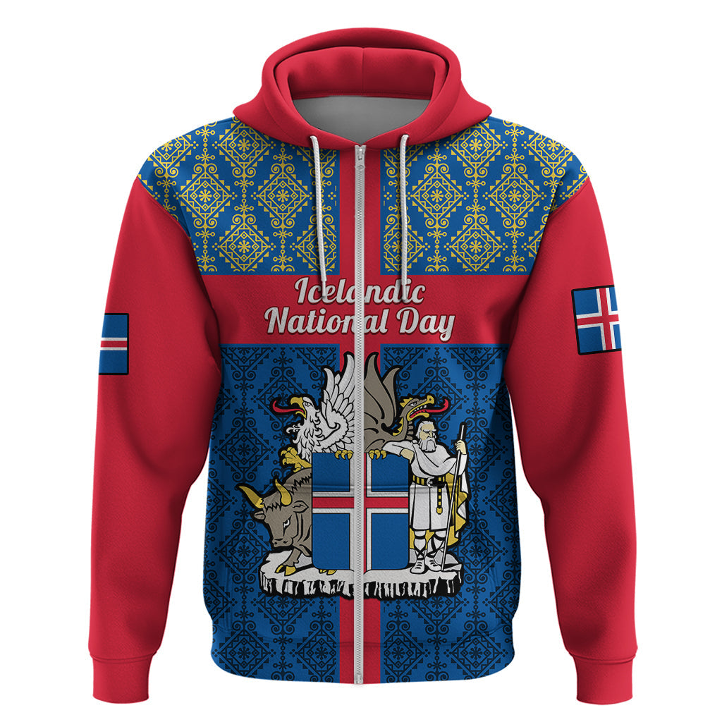 Personalised 17 June Iceland National Day Hoodie Icelandic Folk Pattern LT14