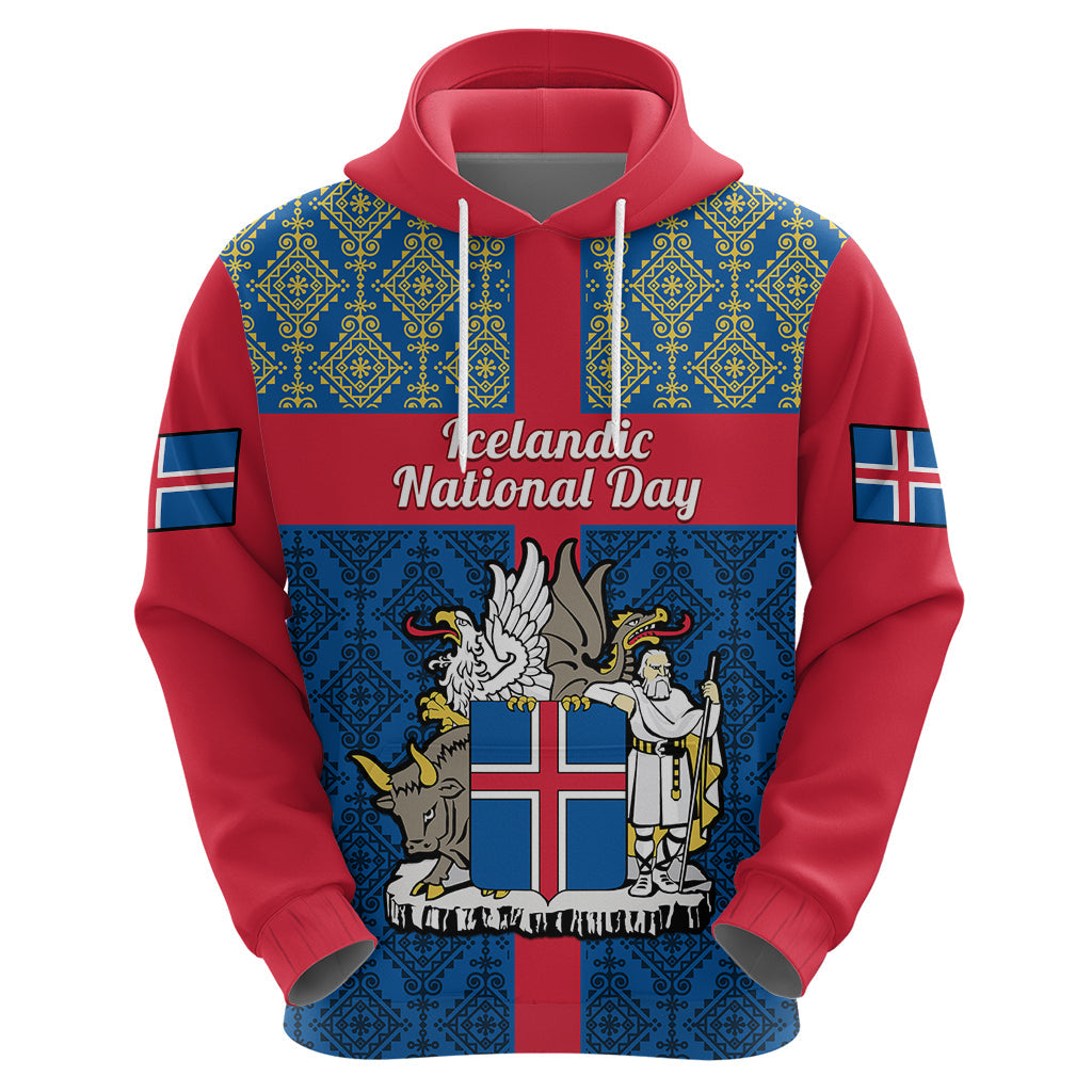 Personalised 17 June Iceland National Day Hoodie Icelandic Folk Pattern LT14