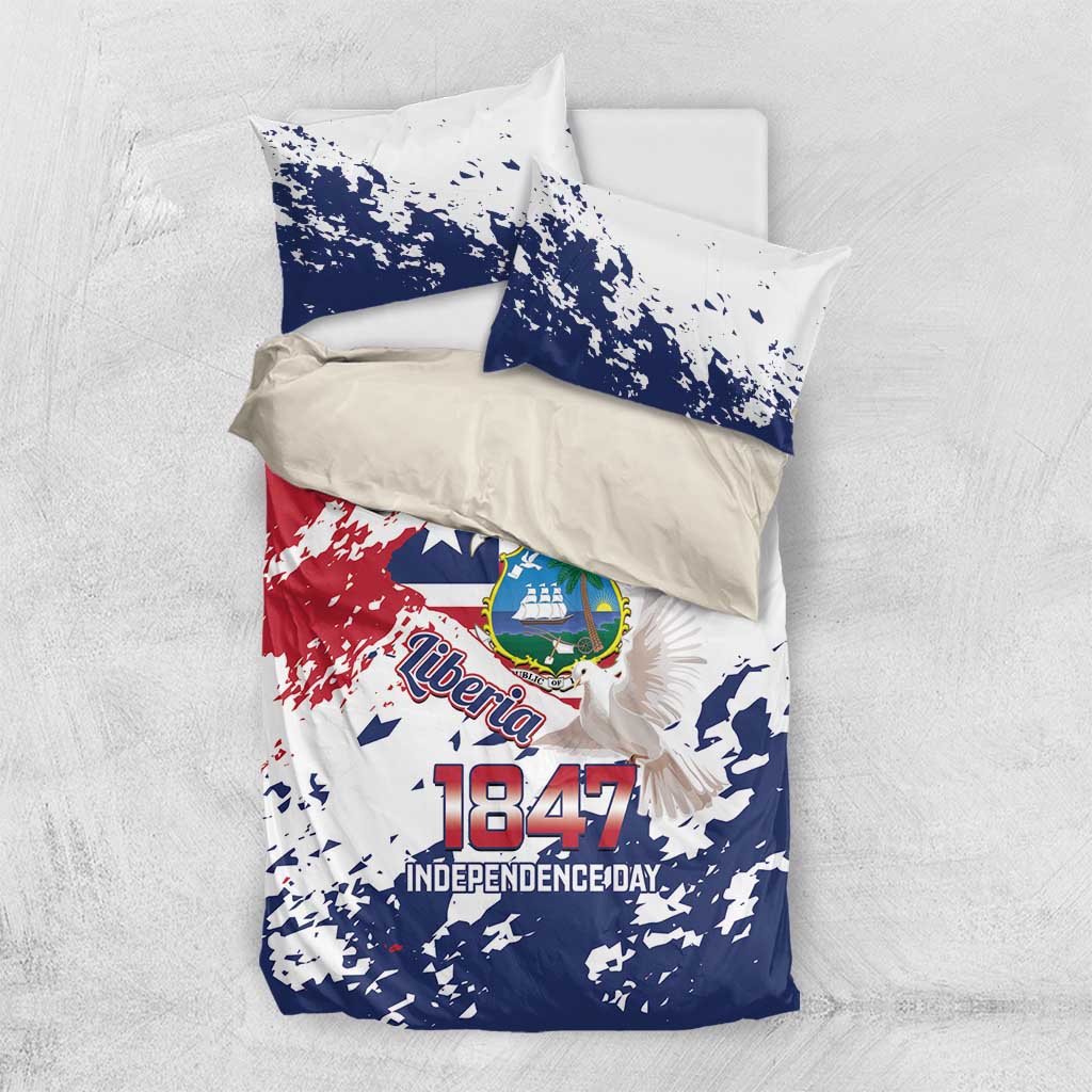 Afro Liberia 1847 Independence Day Bedding Set Coat Of Arms Grunge Style LT14