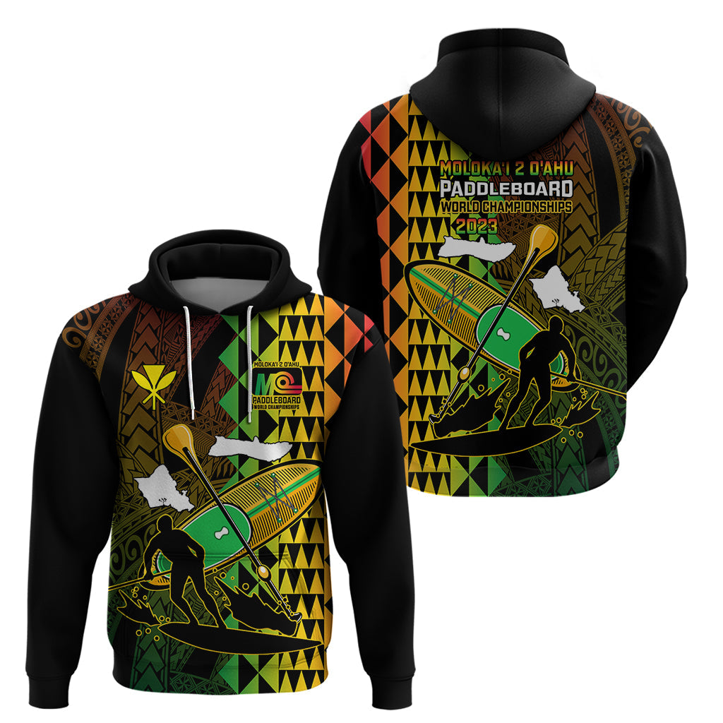 Paddle Board Hawaii Hoodie Molokai 2 Oahu World Championships Kakau Pattern LT14