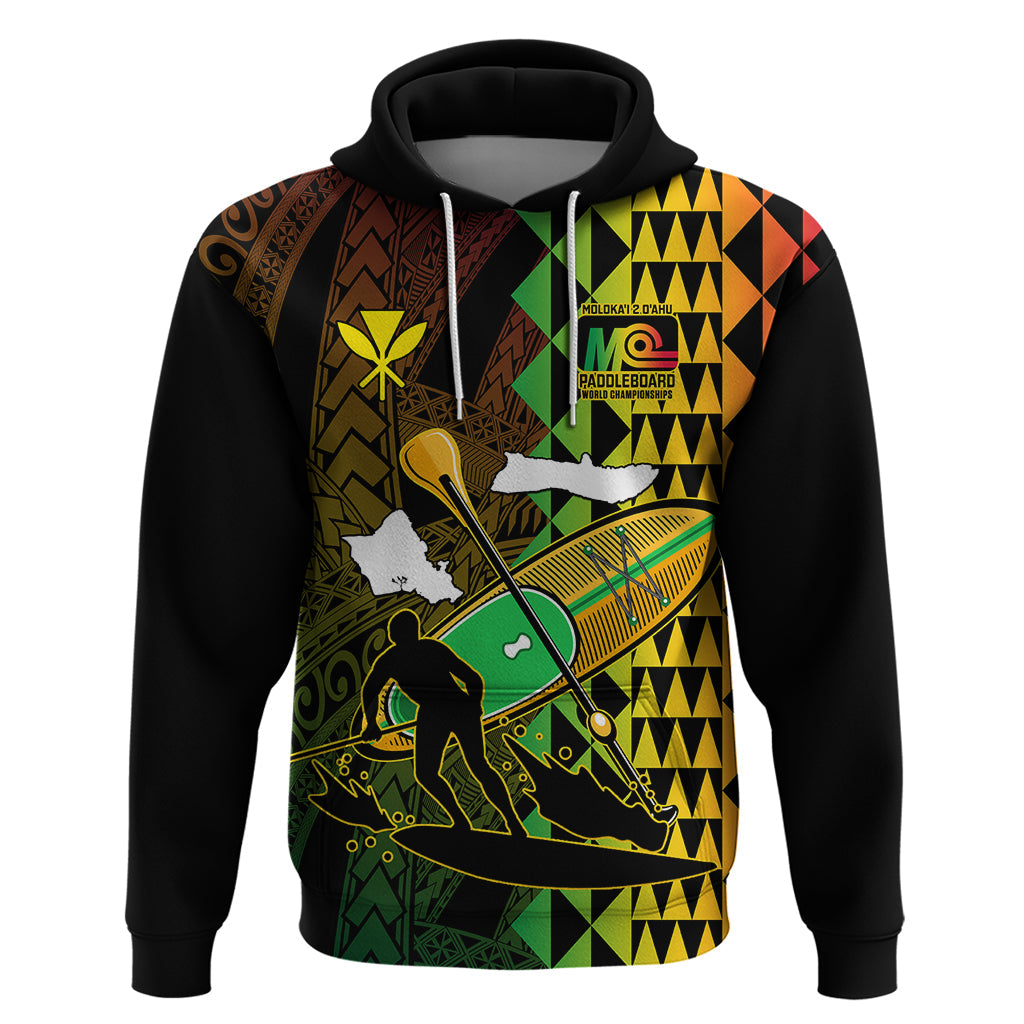 Personalised Paddle Board Hawaii Hoodie Molokai 2 Oahu World Championships Kakau Pattern LT14