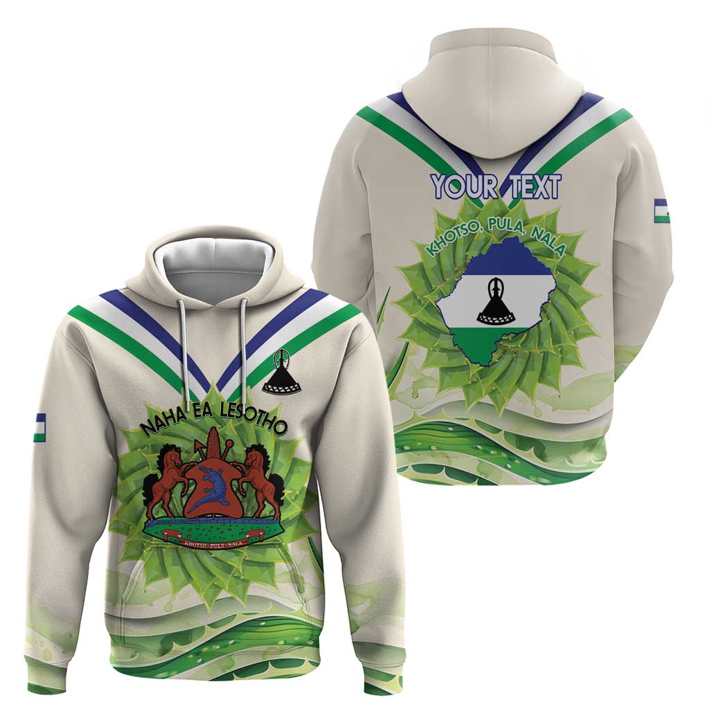 Personalised Lesotho Independence Day Hoodie Aloe Polyphylla Mix Coat Of Arms LT14