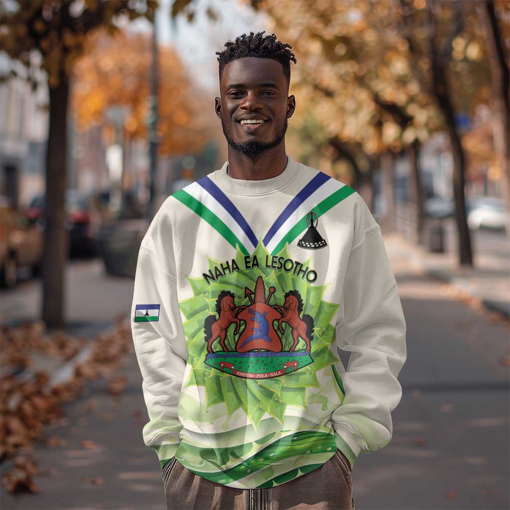 Personalised Lesotho Independence Day Sweatshirt Aloe Polyphylla Mix Coat Of Arms LT14