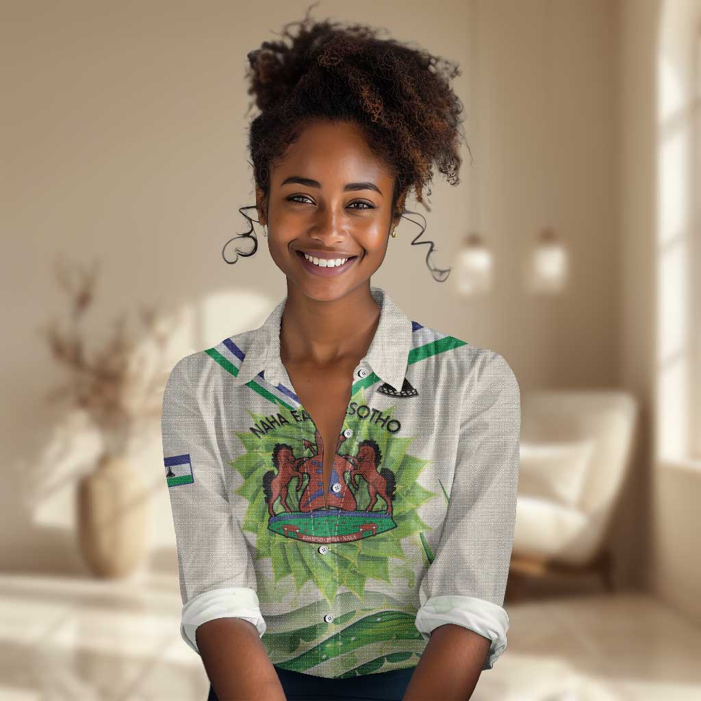 Personalised Lesotho Independence Day Women Casual Shirt Aloe Polyphylla Mix Coat Of Arms LT14