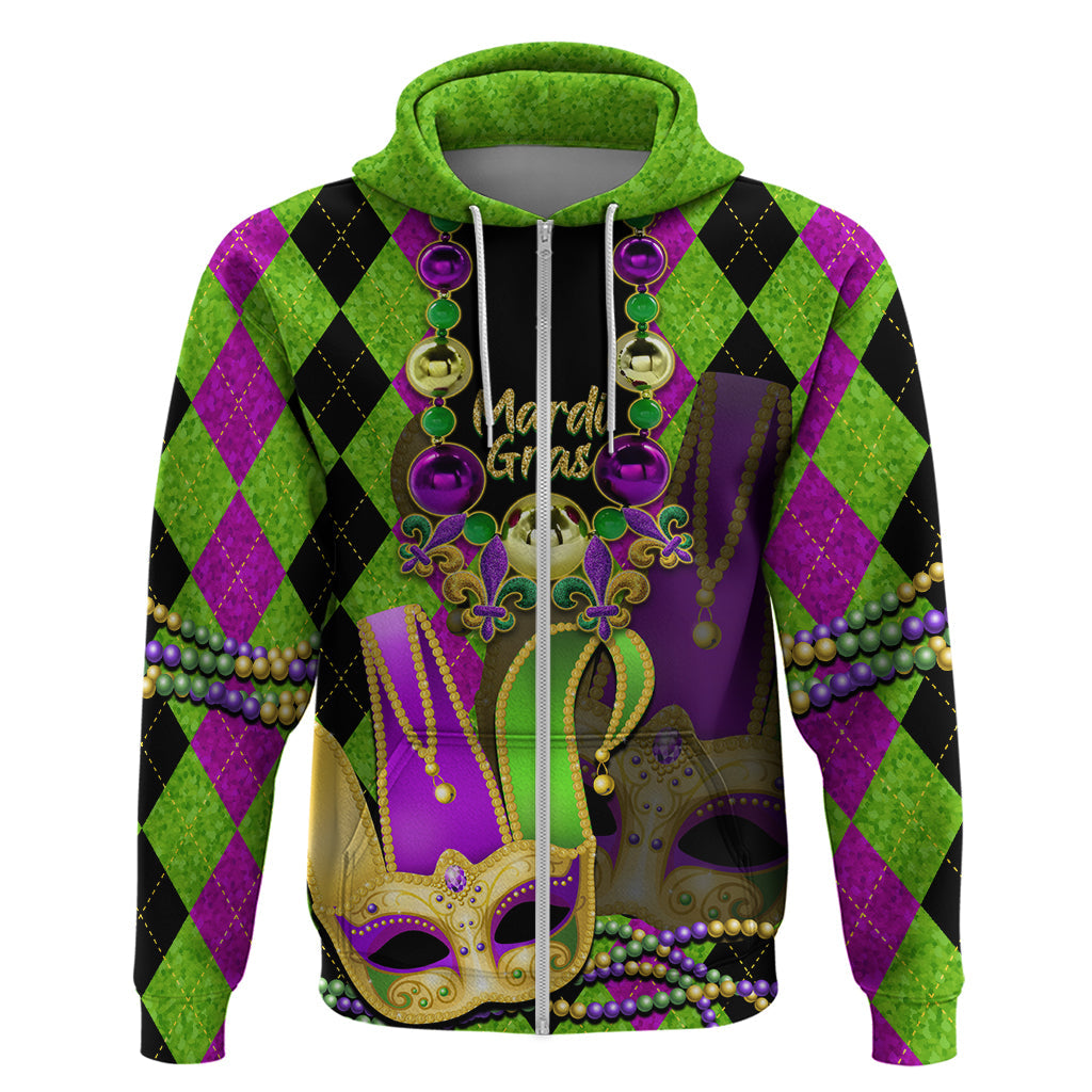 Mardi Gras 2024 Hoodie Jester Mask With Beads Colorful Version LT14