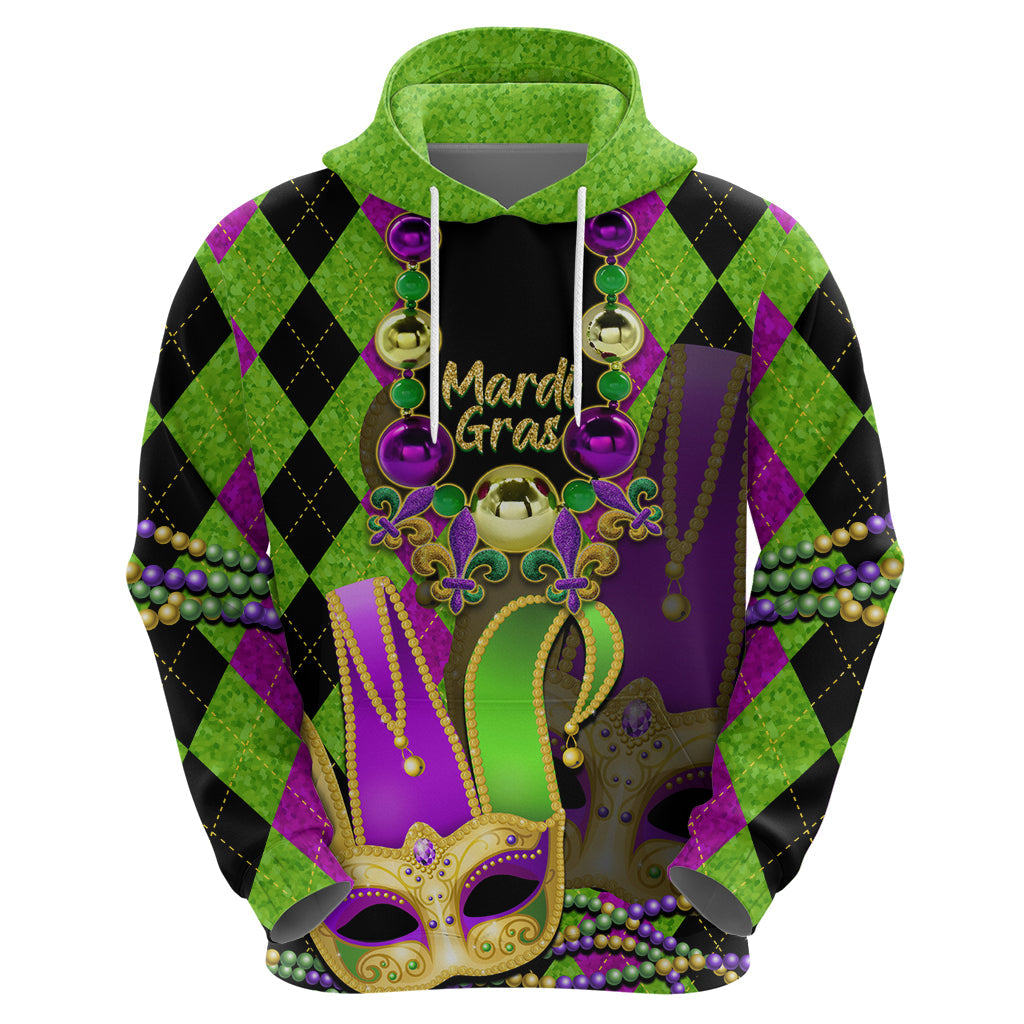 Mardi Gras 2024 Hoodie Jester Mask With Beads Colorful Version LT14