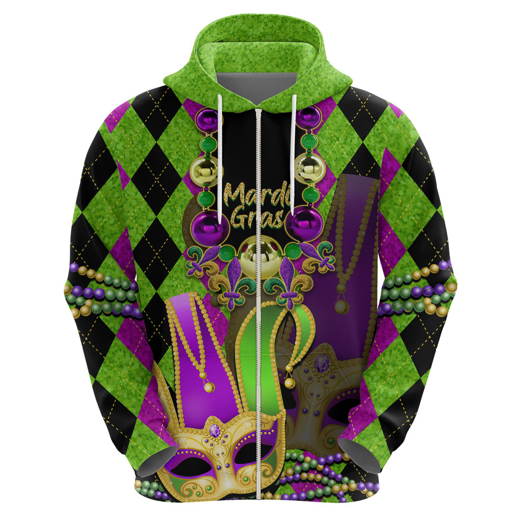 Mardi Gras 2024 Hoodie Jester Mask With Beads Colorful Version LT14