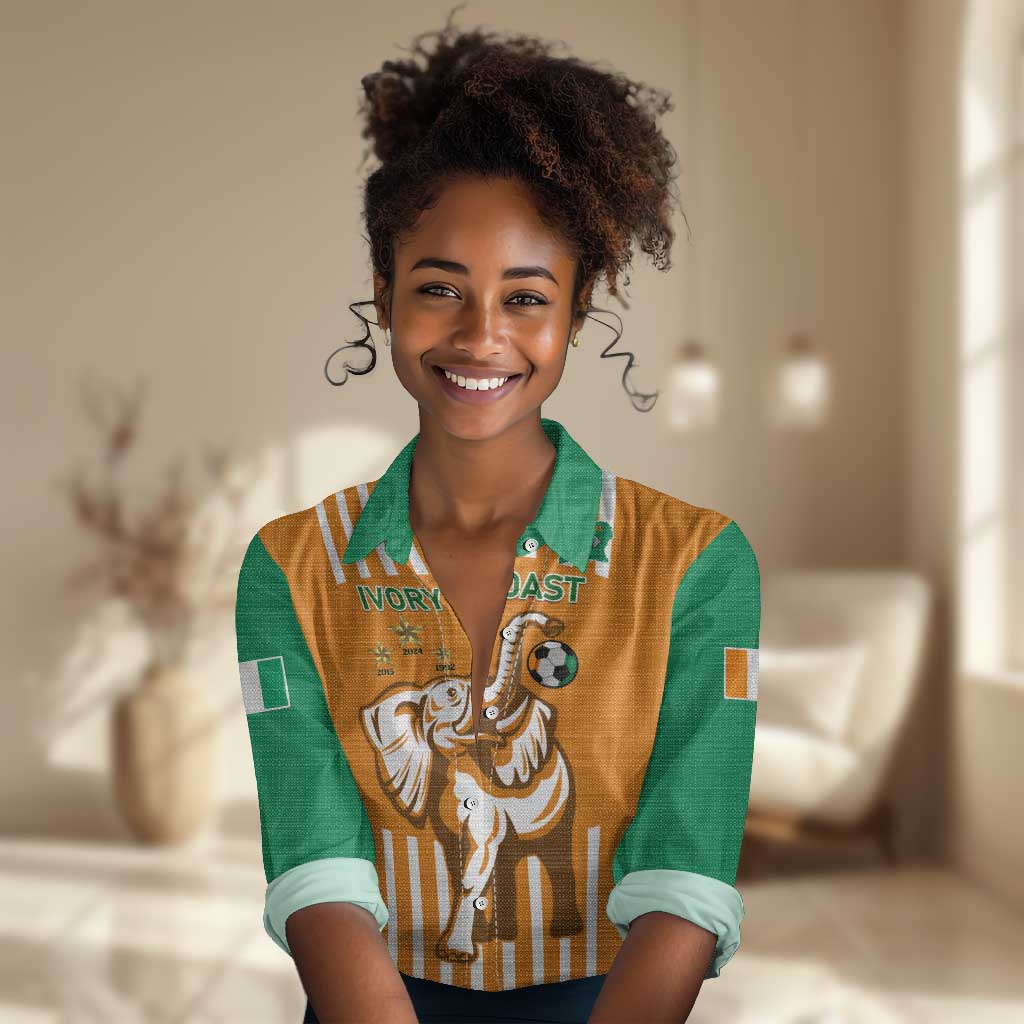 Custom Ivory Coast Football Women Casual Shirt Les Elephants 3rd Champions Proud LT14