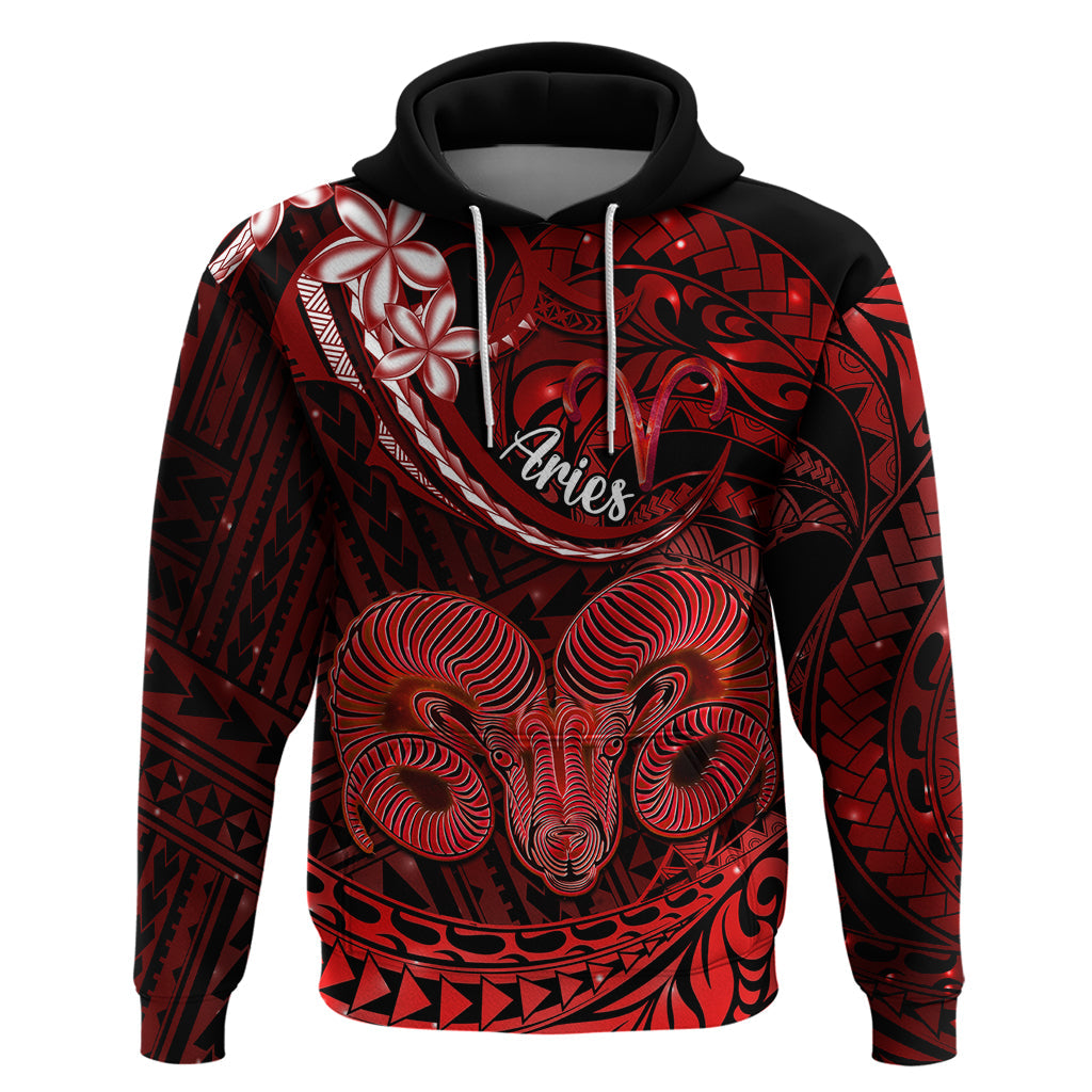 Polynesian Pride Aries Zodiac Hoodie Astrological Sign Tribal Plumeria Red Galaxy LT14