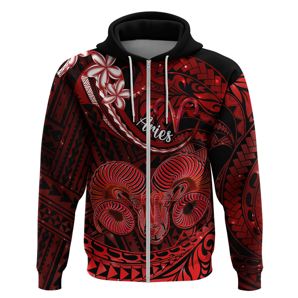 Polynesian Pride Aries Zodiac Hoodie Astrological Sign Tribal Plumeria Red Galaxy LT14