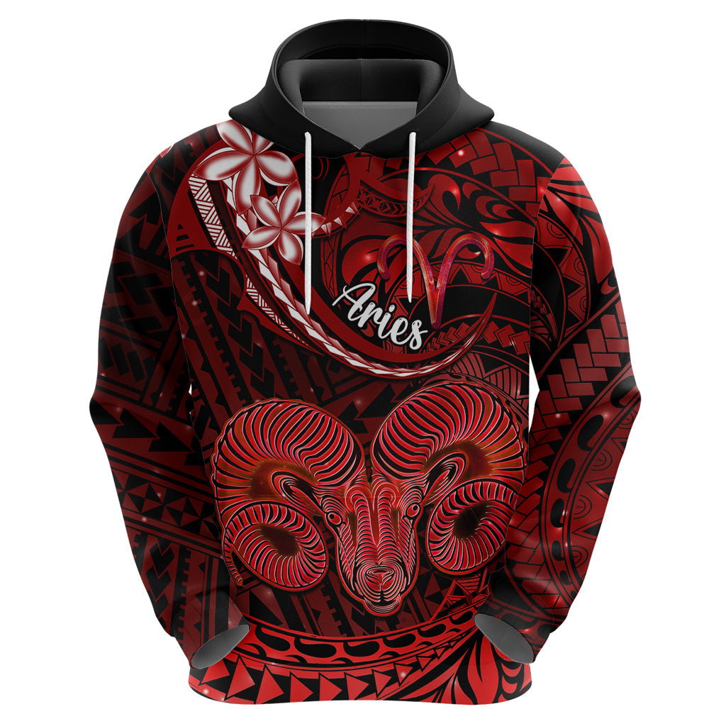 Polynesian Pride Aries Zodiac Hoodie Astrological Sign Tribal Plumeria Red Galaxy LT14