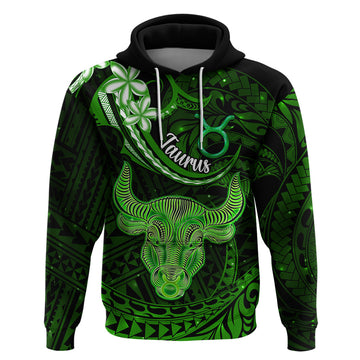 Polynesian Pride Taurus Zodiac Hoodie Astrological Sign Tribal Plumeria Green Galaxy LT14