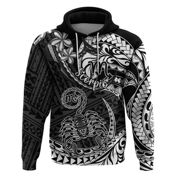 Polynesian Pride Scorpio Zodiac Hoodie Astrological Sign Tribal Plumeria Black LT14