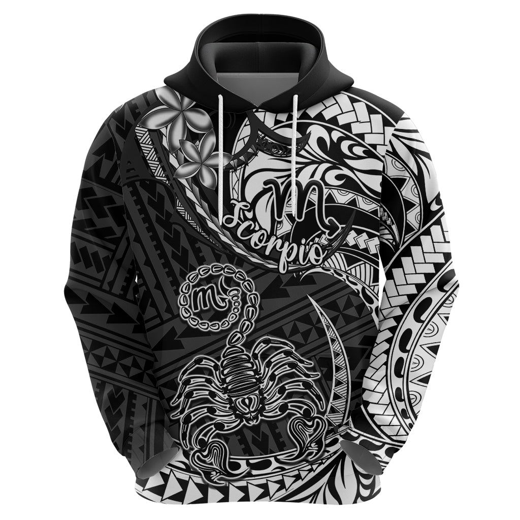 Polynesian Pride Scorpio Zodiac Hoodie Astrological Sign Tribal Plumeria Black LT14