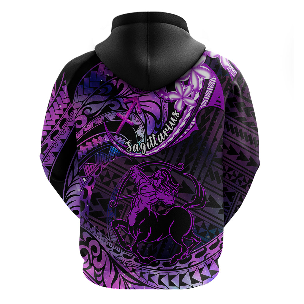 Polynesian Pride Sagittarius Zodiac Hoodie Astrological Sign Tribal Plumeria Purple Galaxy LT14
