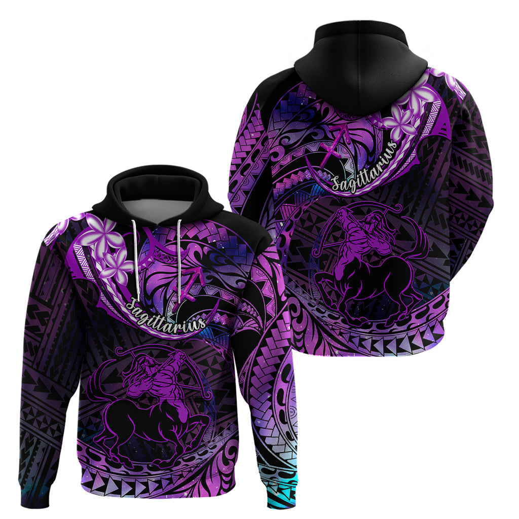 Polynesian Pride Sagittarius Zodiac Hoodie Astrological Sign Tribal Plumeria Purple Galaxy LT14