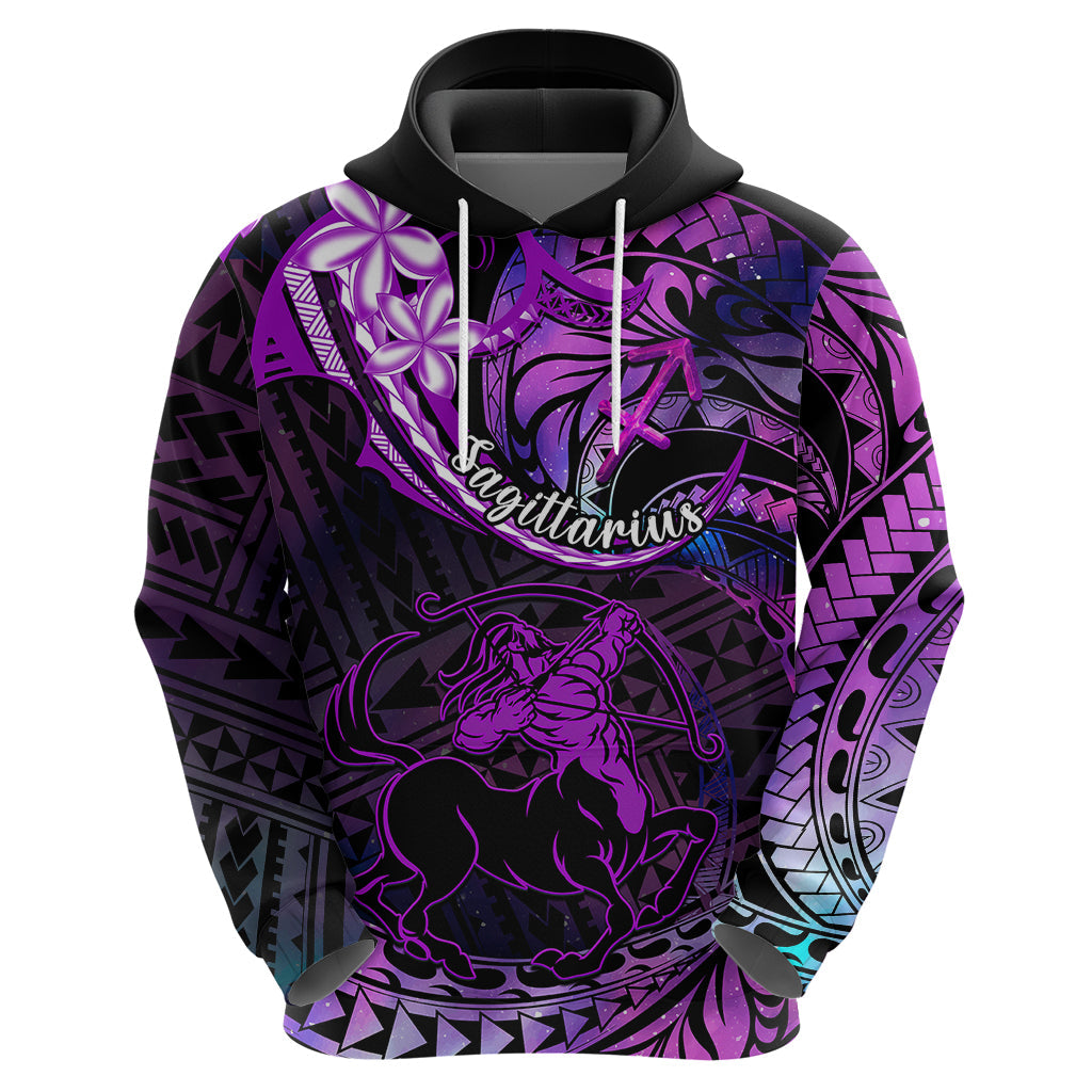 Polynesian Pride Sagittarius Zodiac Hoodie Astrological Sign Tribal Plumeria Purple Galaxy LT14